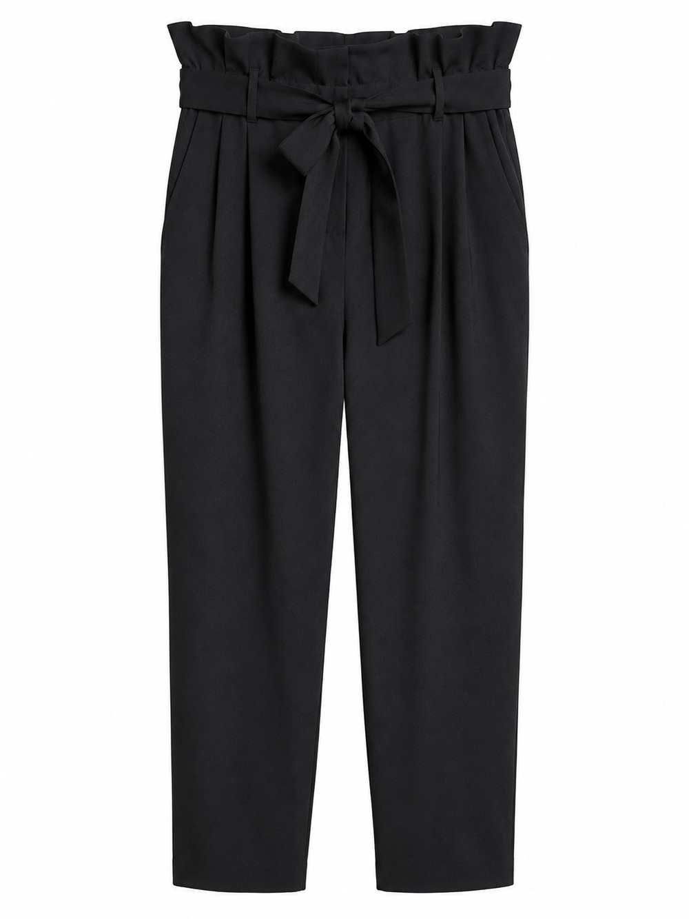 H&M Black Paperbag Waist Tie Belt Tapered Trousers Size 6